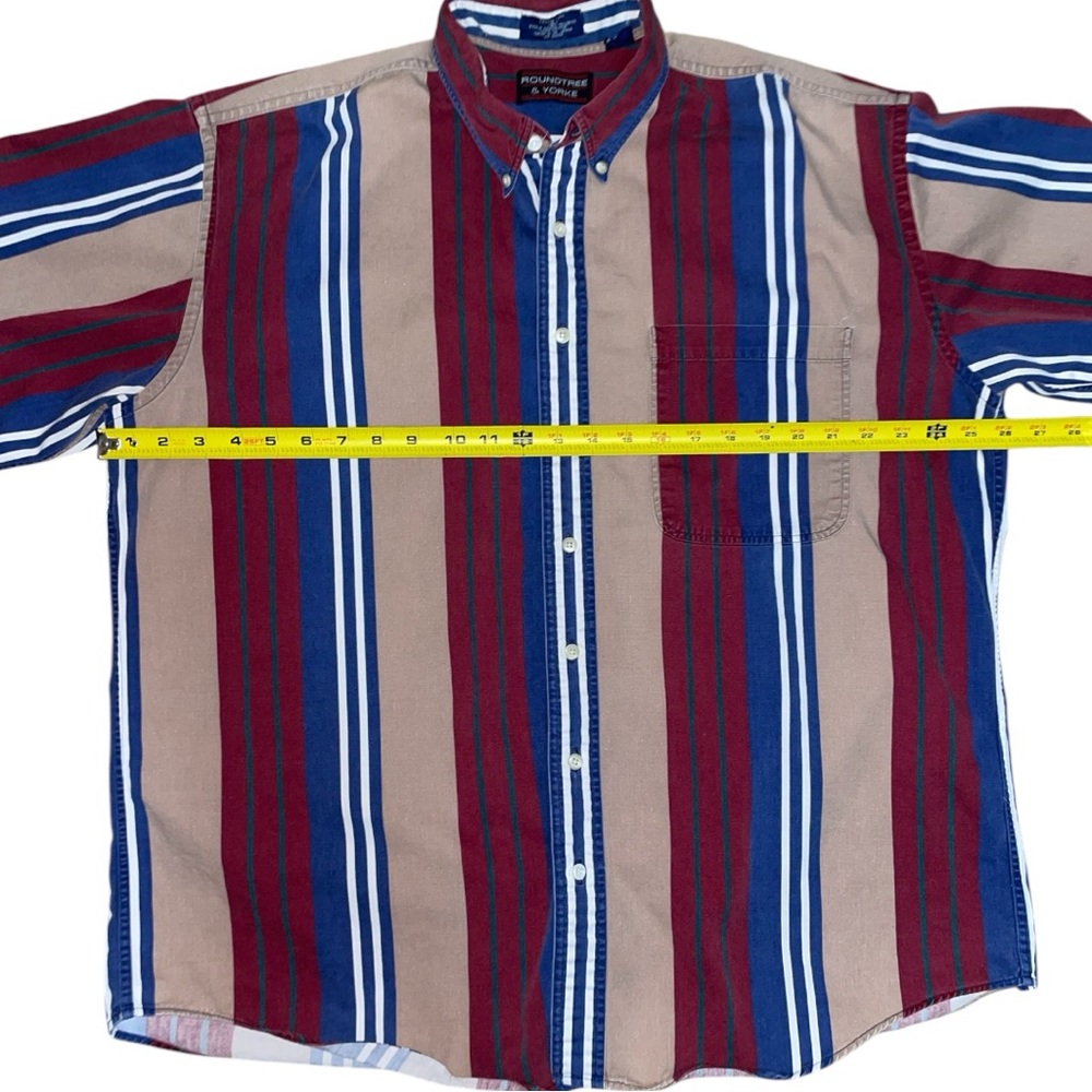 Vintage Men's Striped Western Work Shirt button up Red, Blue & Tan Cotton Cowboy - Picture 5 of 9